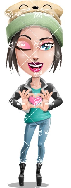 Cute Teenage Girl Cartoon Vector Character AKA Dixie - Valentine's Day Inloved Hipster Girl Cartoon Character